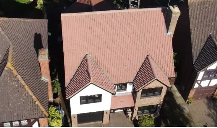 Town house roof from above after cleaning